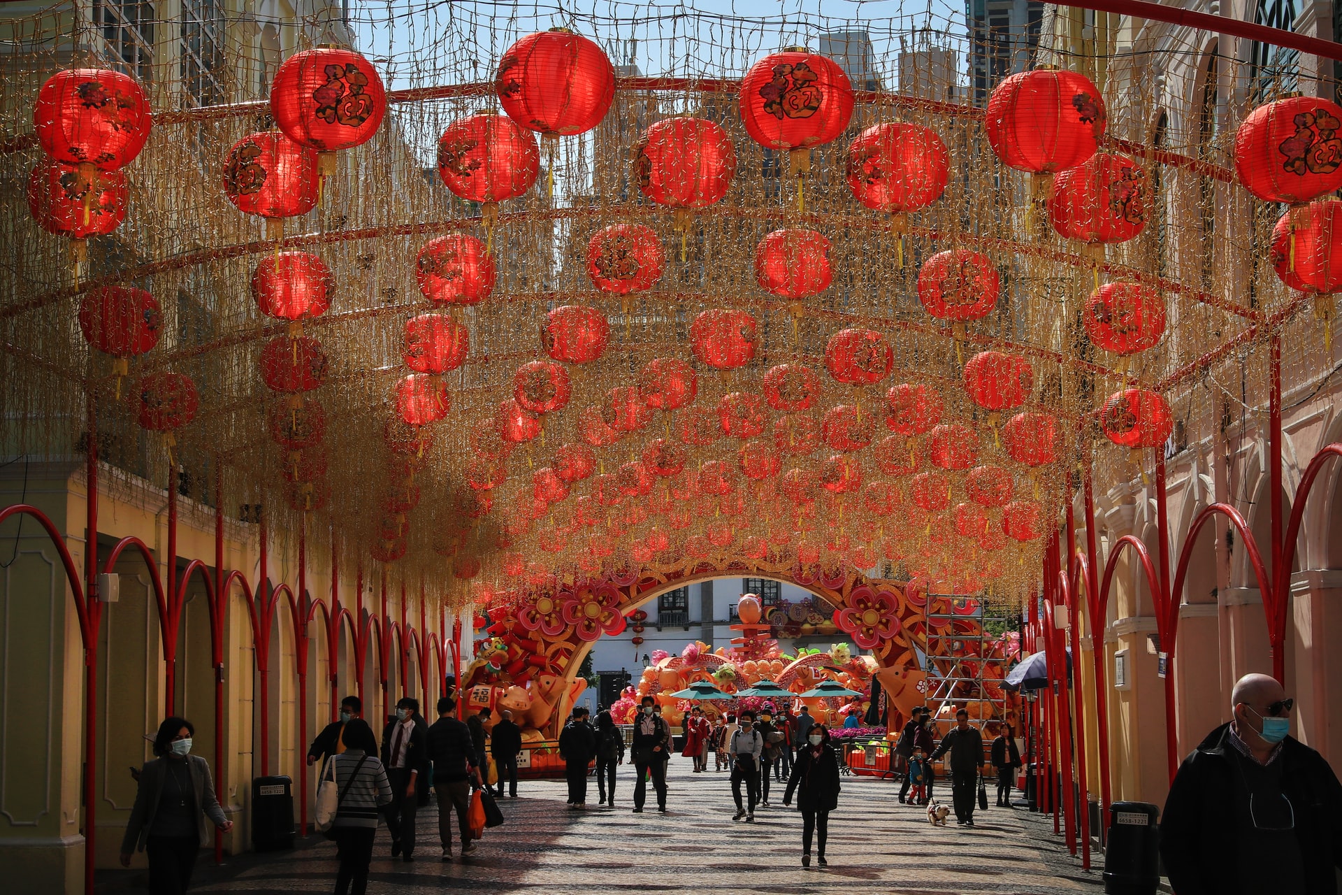 People in Macau's Senado Square during Chinese New Year Season, Macau, China