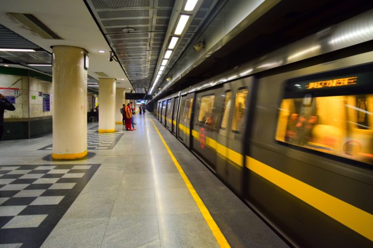 Near empty metro station in Delhi, India